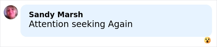 Comment by Sandy Marsh reading attention seeking again, reacting to Bonnie Blue criminally charged public stunt.