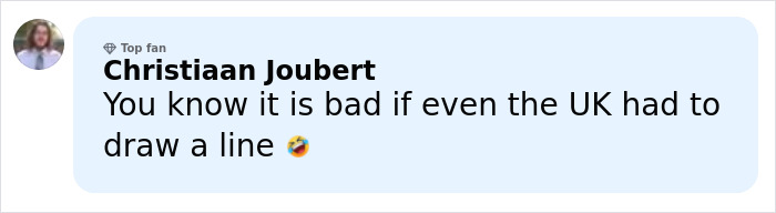 Commenter Christiaan Joubert reacting humorously to Bonnie Blue criminal charges after disturbing public stunt in London.