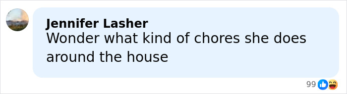 Comment by Jennifer Lasher questioning the type of chores done around the house, related to spiked pierced manicure debate.