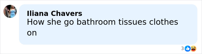 Comment about bathroom tissues and clothes, highlighting confusion over spiked pierced manicure and hygiene questions.