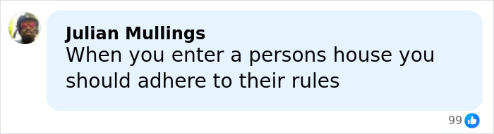 Comment by Julian Mullings emphasizing the importance of adhering to rules when entering someone's house.