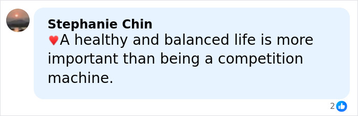 Comment by Stephanie Chin expressing the importance of a healthy balanced life over competition in figure skating.