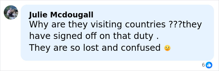 Comment expressing confusion about Prince Harry and Meghan Markle's upcoming trip amid petition against visit.