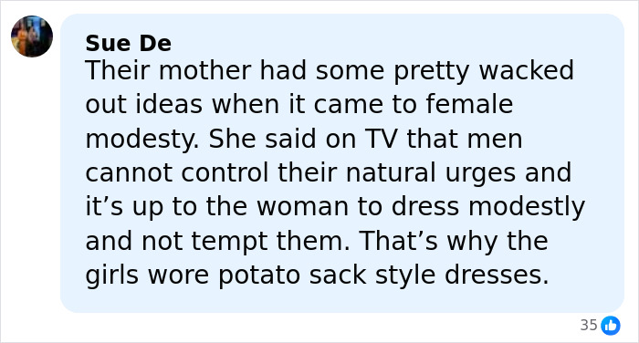 Comment discussing female modesty views linked to 19 Kids And Counting star Joseph Garrett Duggar arrest allegations.