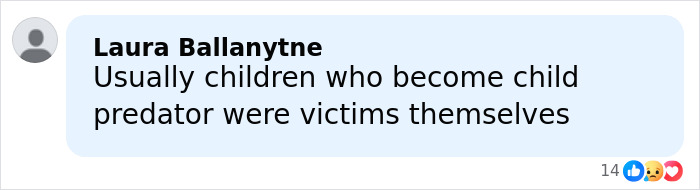 Comment by Laura Ballanytne discussing child predators and victims, related to 19 Kids And Counting star Joseph Garrett Duggar arrest.