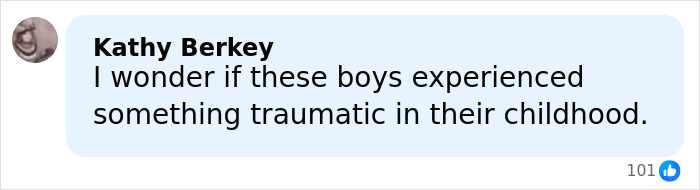 Comment saying I wonder if these boys experienced something traumatic in their childhood on a social media post about Joseph Garrett Duggar arrest allegations.