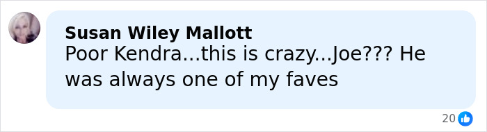 Facebook comment by Susan Wiley Mallott reacting to Joseph Garrett Duggar arrest news on a light blue background.