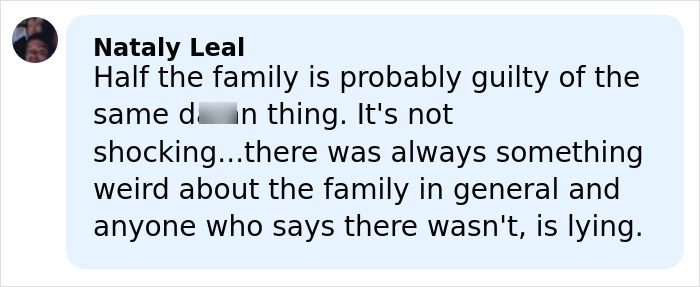 Comment criticizing the Duggar family in a social media post about disturbing allegations involving 19 Kids And Counting star Joseph Garrett Duggar.