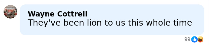 Comment saying they've been lion to us this whole time, referencing Lion King composer lawsuit over viral joke lyrics.