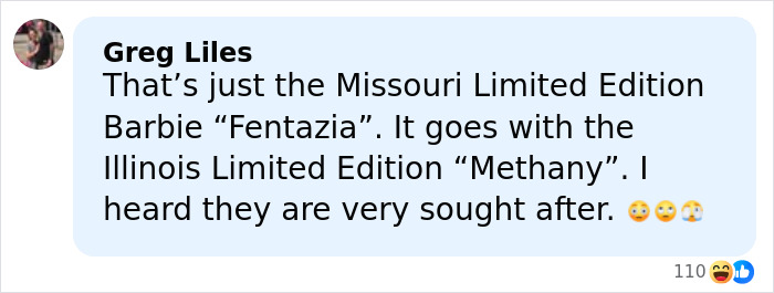 Comment about Missouri Limited Edition Barbie Fentazia and Illinois Limited Edition Methany, discussing their rarity.