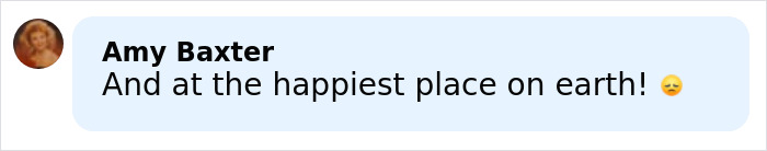 Screenshot of a social media comment from Amy Baxter referencing Universal Studios with a sad emoji.