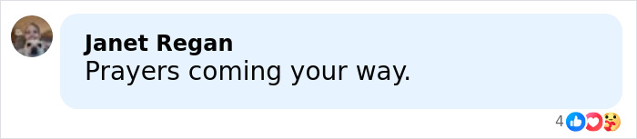 Comment by Janet Regan saying prayers coming your way with reaction emojis underneath on social media post about Hawaii floods evacuations.