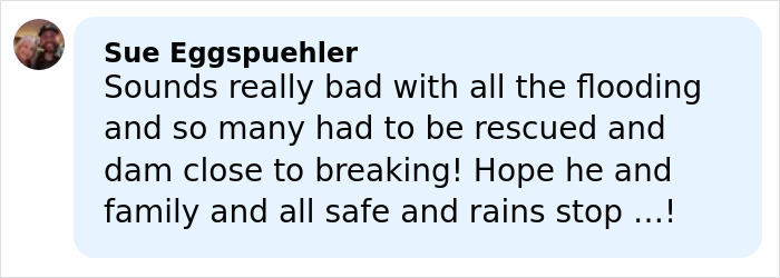 Screenshot of a comment expressing concern about historic floods and hopes for safety amid mass evacuations in Hawaii.