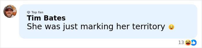 Comment by Tim Bates with profile picture, joking about marking territory, showing reactions on a social media platform. Comment by Tim Bates with profile picture, joking about marking territory, showing reactions on a social media platform.
