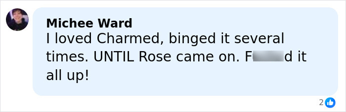 Screenshot of a social media comment criticizing a TV show, relating to Kaley Cuoco calling out a former co-star.