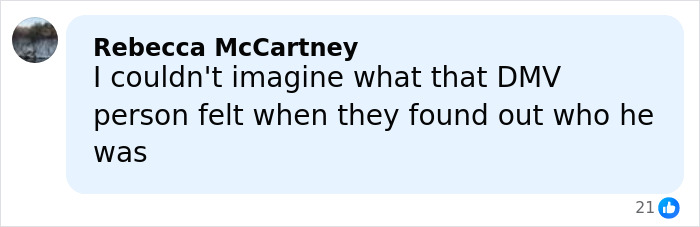 Comment by Rebecca McCartney expressing shock about DMV worker's reaction to Bryan Kohberger discussing college homicides.