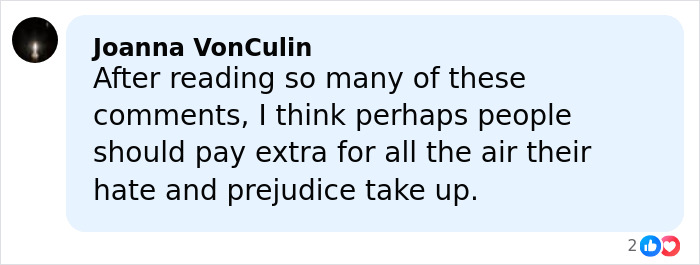 Comment from Joanna VonCulin criticizing airline&rsquo;s new customer of size policy and its associated prejudice on social media.