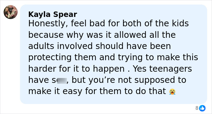 Comment discussing the controversial case of a 15-year-old pregnant by a 12-year-old with concern for both children.