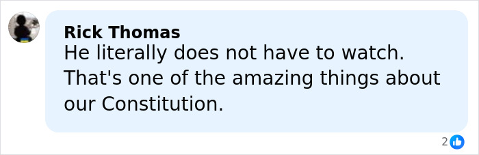 Comment by Rick Thomas criticizing late-night hosts, mentioning freedom of choice and the Constitution in a social media post.