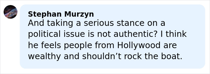 Comment by Stephan Murzyn discussing Hollywood and authenticity in relation to Vince Vaughn ripping into late-night hosts.