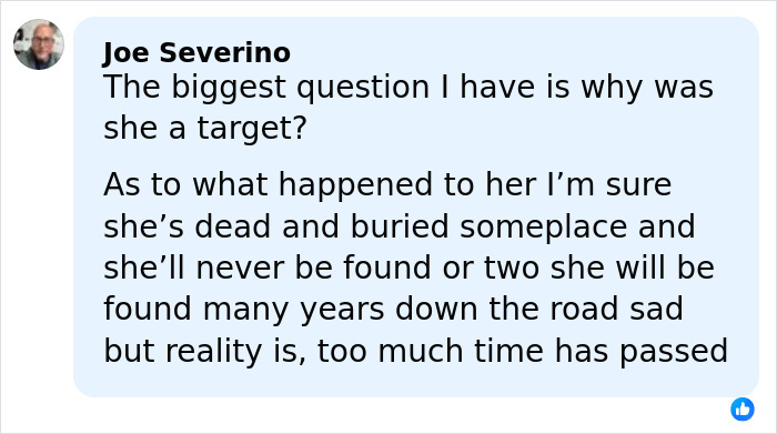Comment by Joe Severino discussing theories about the Nancy Guthrie case and the mystery of gloves involved.
