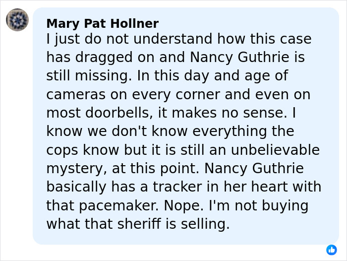 Mary Pat Hollner commenting on the long-standing mystery of gloves in Nancy Guthrie case and ongoing investigation.