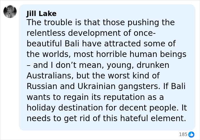 Alt text: Comment discussing the impact of gangsters on Bali's reputation amid horrifying discovery after chilling ransom video