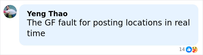 Comment discussing the girlfriend's mistake of posting real-time locations, related to a horrifying discovery in Bali ransom case.