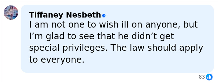 Comment by Tiffaney Nesbeth expressing support for equal application of the law related to arrest warrant issued for former governor.