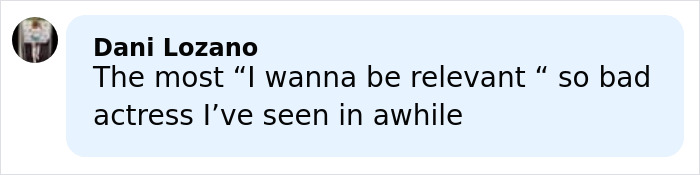 Screenshot of a social media comment criticizing an actress, related to Anna Camp's sexuality and age-gap romance news.