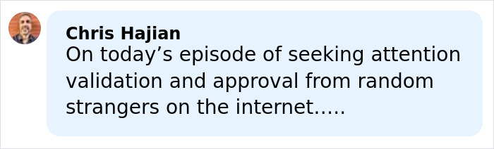 Comment box with user Chris Hajian discussing seeking attention and approval from strangers on the internet, related to Anna Camp sexuality.