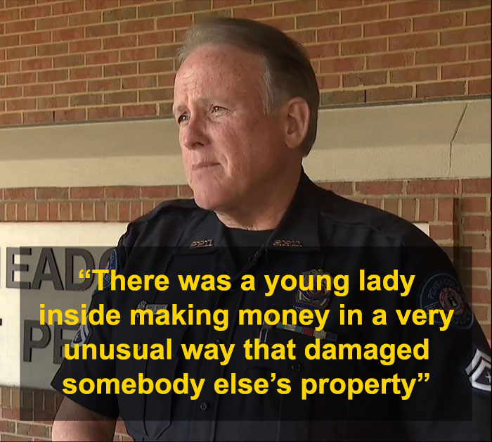 Policial discutindo sobre mulher da Flórida presa por filmar atos perturbadores no Airbnbs em sua foto. Policial discutindo sobre mulher da Flórida presa por filmar atos perturbadores no Airbnbs em sua foto.