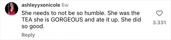 Comment praising a Bridgerton fan for her humble and gorgeous performance after an intimate scene, with 3,331 likes.