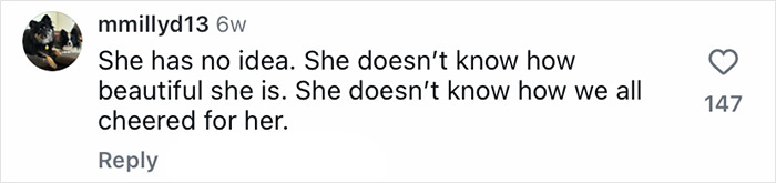 Comment on TikTok from user mmillyd13 praising someone's beauty and support from others, related to Bridgerton&rsquo;s Ruth Gemmell.