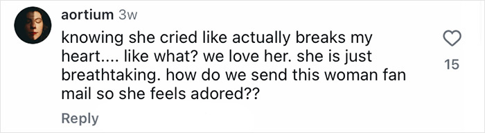 Social media comment expressing admiration and concern for Bridgerton&rsquo;s Ruth Gemmell after emotional intimate scene filming.