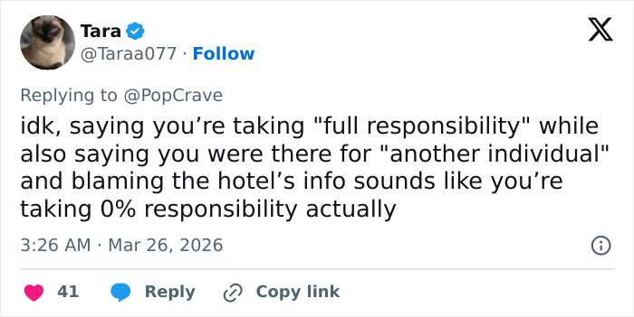 Screenshot of a Twitter reply discussing the security guard at the center of Chappell Roan&rsquo;s debacle with Jude Law&rsquo;s daughter.