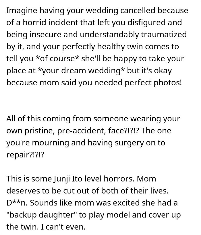 Woman Flabbergasted After Mom Offers An Absolutely Unhinged Idea To Save Her Twin Sister&rsquo;s Wedding