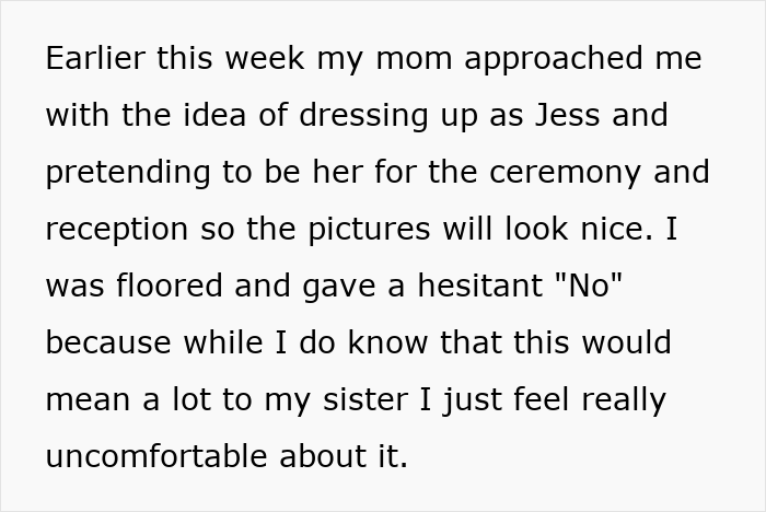 Woman Flabbergasted After Mom Offers An Absolutely Unhinged Idea To Save Her Twin Sister&rsquo;s Wedding