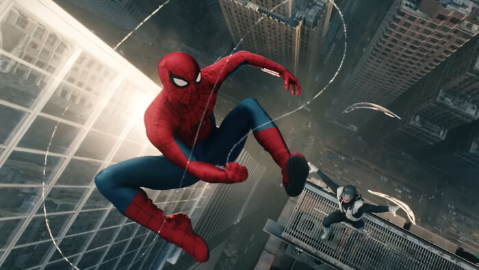 Spider-Man swinging between skyscrapers showing why Peter Parker&rsquo;s powers look broken in the Brand New Day trailer.