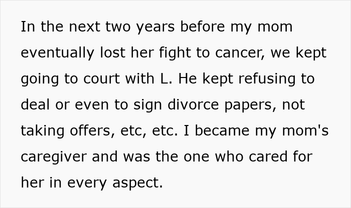 Alt text: Text describing a woman&rsquo;s battle with cancer and husband refusing chemotherapy while daughter becomes caregiver and seeks justice.