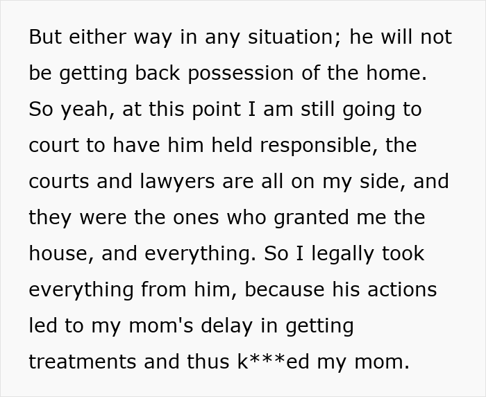Text excerpt discussing a husband blocking chemotherapy treatment, legal actions taken, and impact on wife&rsquo;s health and daughter&rsquo;s response.