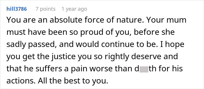 Reddit comment expressing hope for justice after husband refuses wife&rsquo;s chemotherapy, causing family pain and suffering.