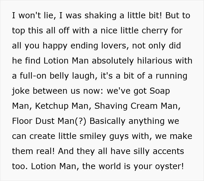 Alt text: Woman's innocent goofy joke revealing her husband as a horrible cheating jerk with playful smiley characters.