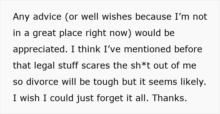 Text post discussing a woman’s innocent goofy joke revealing her husband is a horrible, cheating jerk.