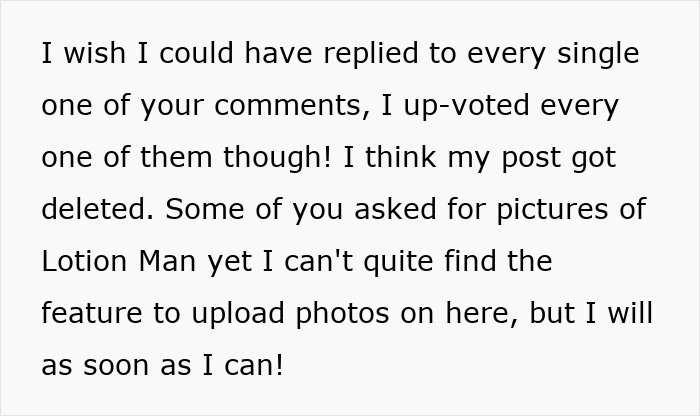 Text post discussing inability to reply to comments and mentioning a woman's innocent goofy joke revealing her cheating husband.