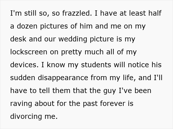 Alt text: Woman's innocent goofy joke reveals her husband as a horrible cheating jerk causing emotional distress.