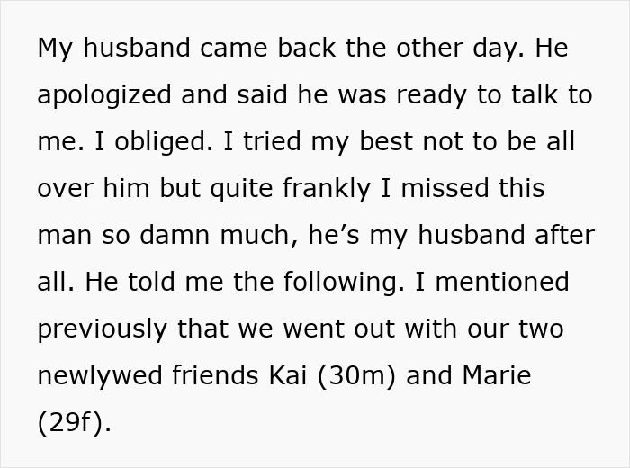 Text from a woman's innocent goofy joke revealing her husband is a horrible cheating jerk after an apology and conversation.