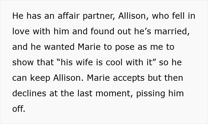 Text describing a woman's innocent joke revealing her husband as a horrible, cheating jerk in a relationship context.
