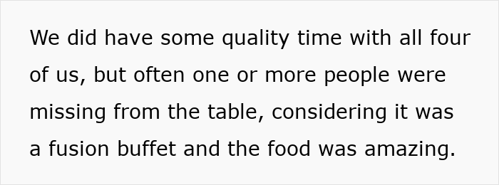 Text excerpt showing a woman's innocent goofy joke revealing that her husband is a horrible cheating jerk