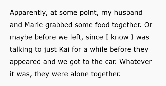 Text excerpt revealing a woman’s innocent goofy joke that hints at her husband being a horrible cheating jerk.